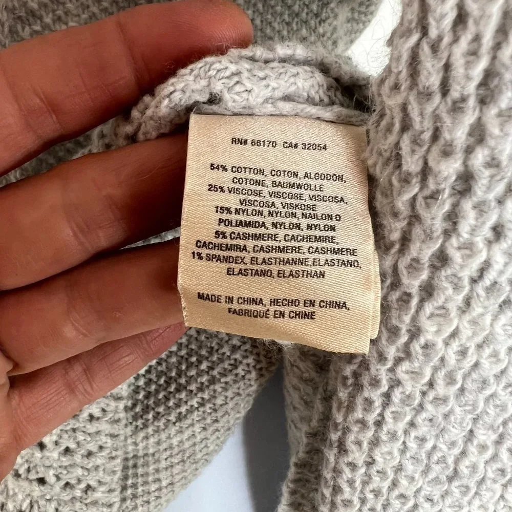 Anthropologie MOTH Cowl Neck Sweater, Light Grey, Cotton/Cashmere Blend,‎ Small